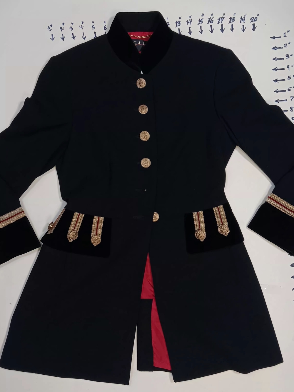 Gala 90s Black Military-Inspired Tailored Blazer with Gold Trim